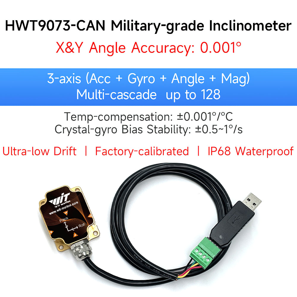 WitMotion HWT9073 AHRS 3-Axis Acceleration+Gyro+Euler Point+Mag filed,  built in MMC3630 Mag filed chip and IP67 Waterproof