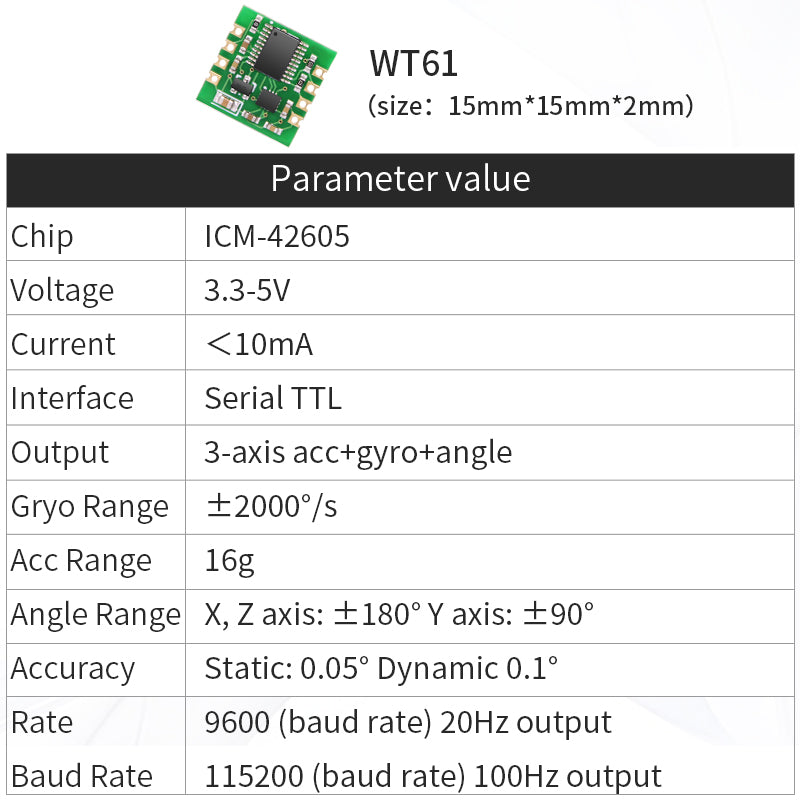 WT61 - Accelerometer+Inclinometer - mpu6050 - mpu9250+Angle Sensor Gyroscope for Arduino Magneometer.
