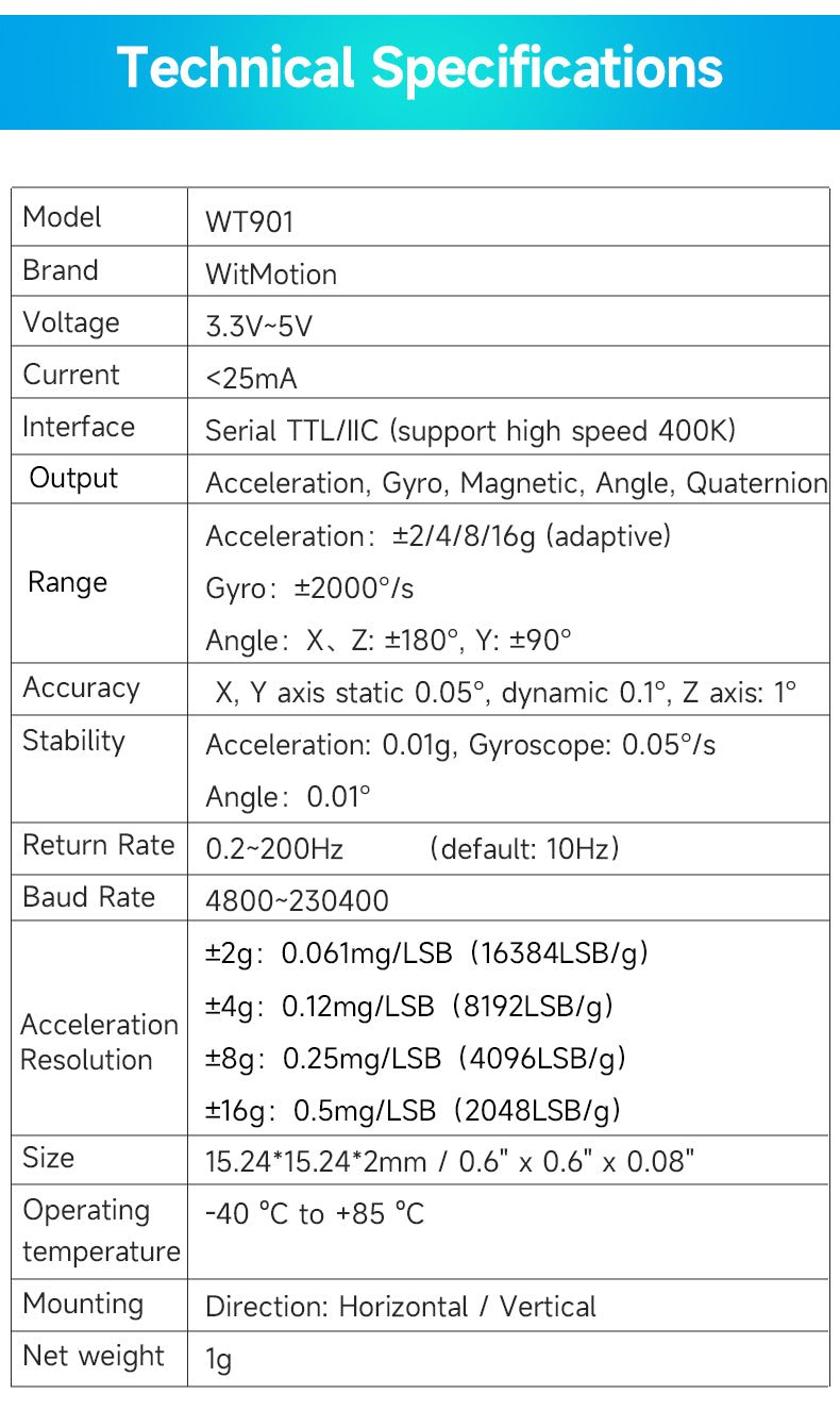 WT901B - Accelerometer+Inclinometer - mpu6050 - mpu9250+Angle Sensor Gyroscope for Arduino Magneometer.