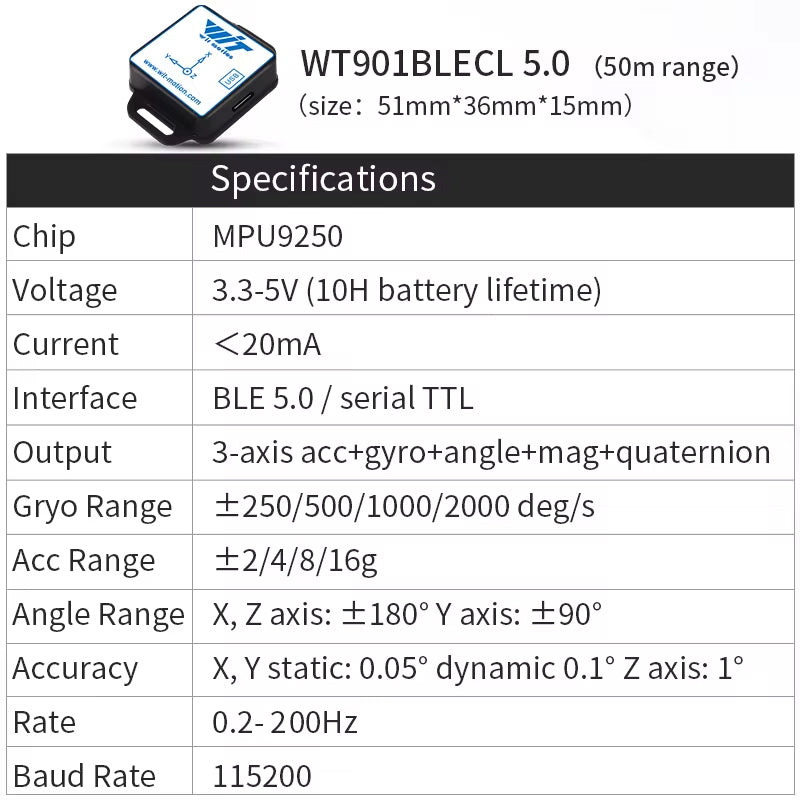 WT901BLECL - Accelerometer+Inclinometer - mpu6050 - mpu9250+Angle Sensor Gyroscope for Arduino Magneometer.