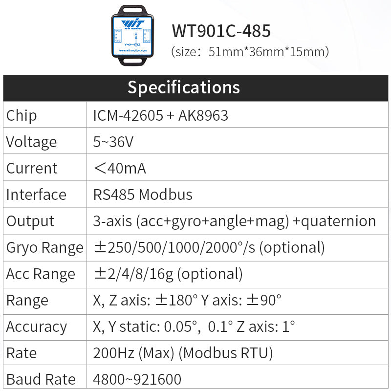 WT901C - 485 - Accelerometer+Inclinometer - mpu6050 - mpu9250+Angle Sensor Gyroscope for Arduino Magneometer.