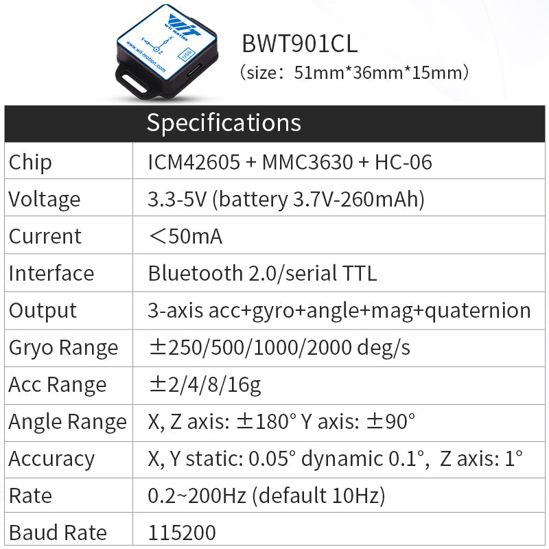 BWT901CL - Accelerometer+Inclinometer - mpu6050 - mpu9250+Angle Sensor Gyroscope for Arduino Magneometer.