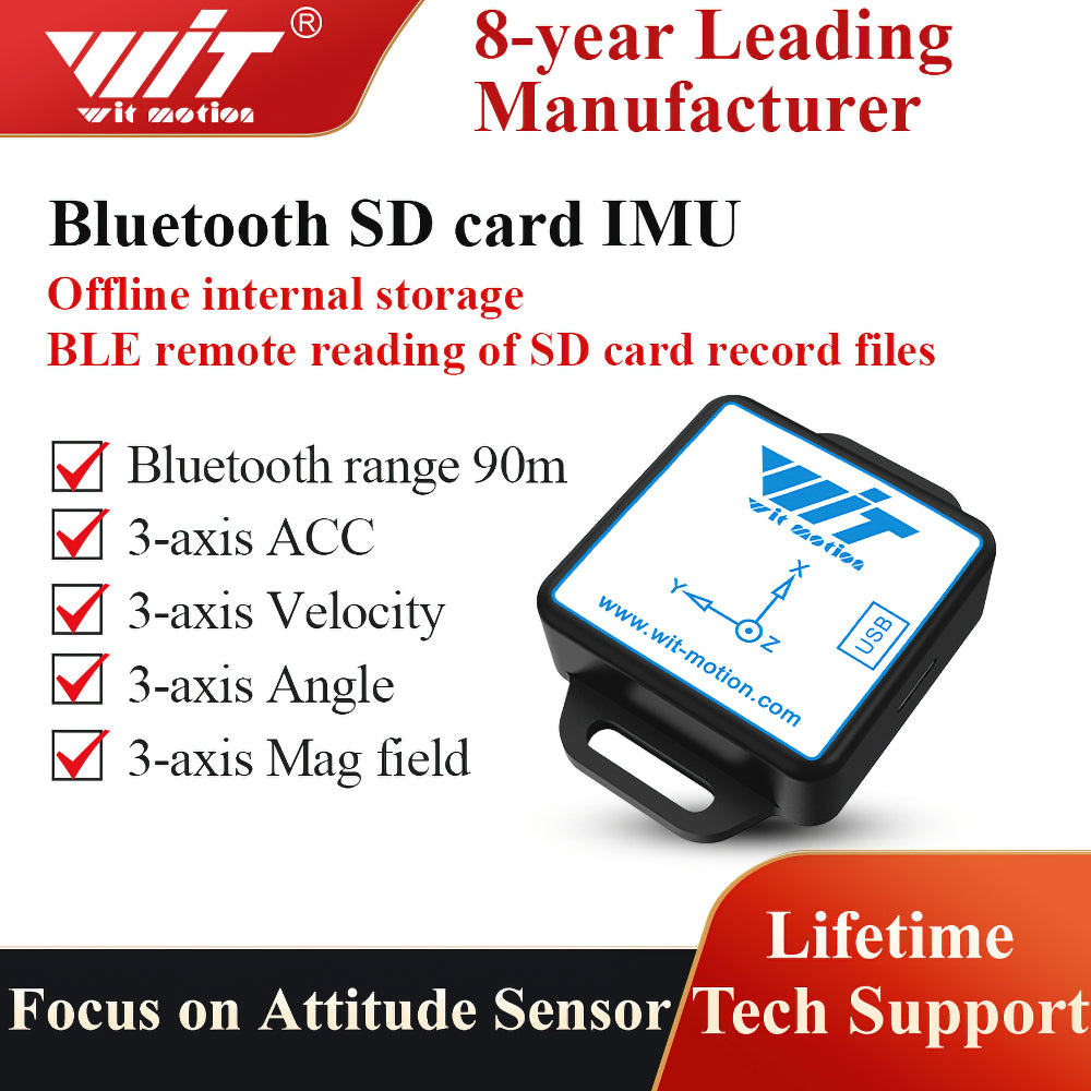 WT901SDCL-BT50BluetoothremotereadingSDcardLow-PowerAccelerometer,9-axisGyroscope+Angle(XY0.05°Accuracy)+Magnetometer