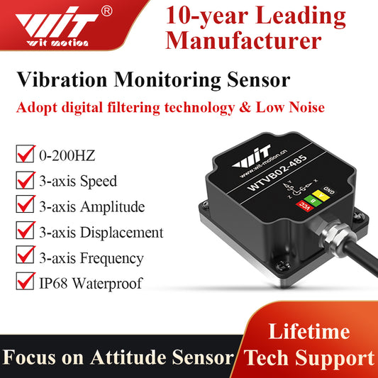 WitMotion WTVB02-485 3 xial Vibration Displacement+Speed+Amplitude IP68 Waterproof Sensor for Motor Pump Vibration Monitoring