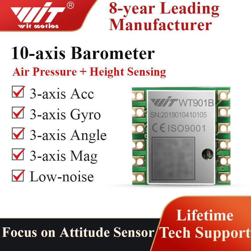 WitMotion WT901B AHRS MPU9250 10-Axis Barometer+Tilt Sensor, Accelerometer+Gyroscope+Angle +Magnetometer with Kalman Filtering