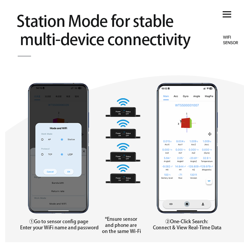 [WT901WIFI] MPU9250 9-axis WiFi wireless sensor, 3-axis Angular Velocity+Acc+Angle+Magnet Field - WitMotion ShenZhen CO.,LTD