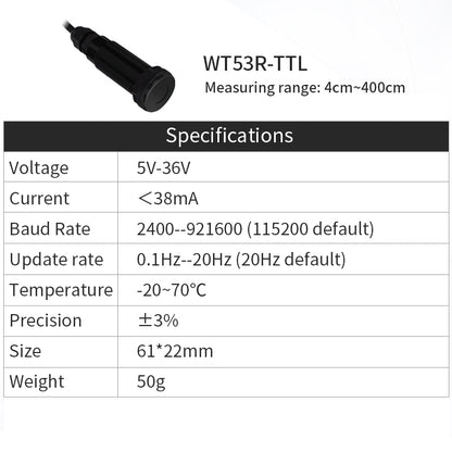WitMotion Laser Distance Sensor WT53R Distance Module UART Output 5-36V (Laser Class 1, no harm to body or environment) - WitMotion