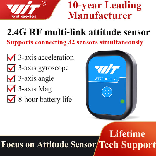 WT9011DCL-RF IMU Wireless Accelerometer Sensor, 32Slave Cascade Gyro 2.4GRadio Frequency Tilt Sensor for Human Movement Tracking