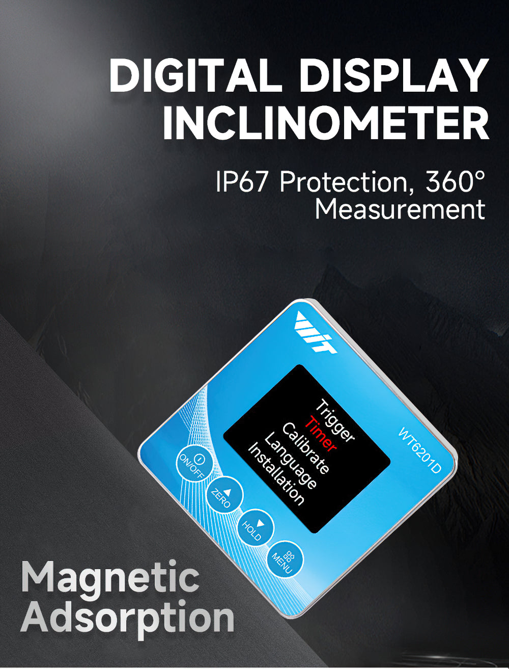 WITMOTION WT6201D high-precision buzzer digital display inclinometer alarm with magnetic waterproof angle alarm with buzzer ruler small volume IP67 waterproof - WitMotion