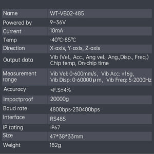 [WTVB02-485] 3 xial Vibration Disp+Speed+Amplitude IP68 Waterproof Sensor - WitMotion ShenZhen CO.,LTD