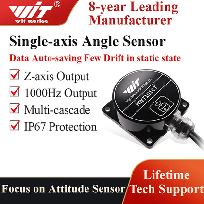 Z-Axis 1000HZ HWT101CT IP68 Z-Axis 0.1° Crystal Inclinometer, MEMS Tilt Angle Sensor, Built-in High-Integrated Crystal Gyroscope for Robot Application