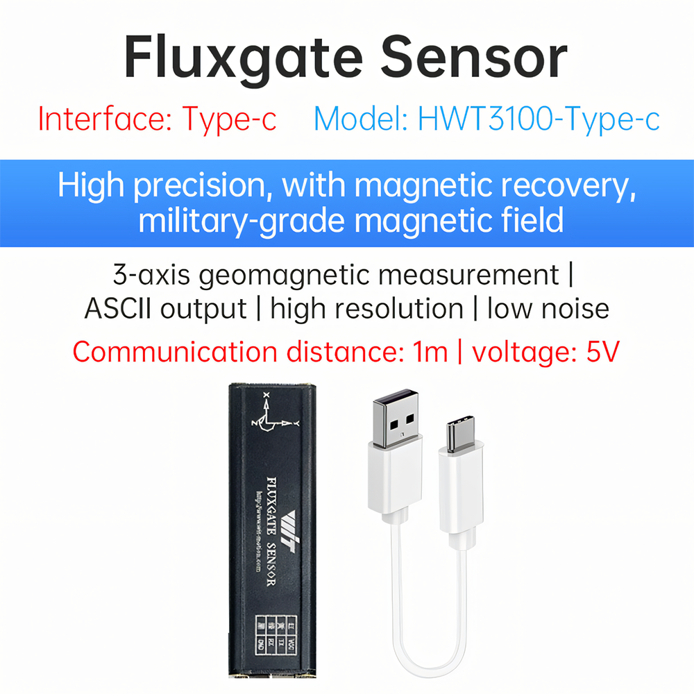 WitMotion HWT3100 three-axis electronic compass geomagnetic sensor PNI magnetometer heading angle fluxgate, 3D space magnetic field measurement