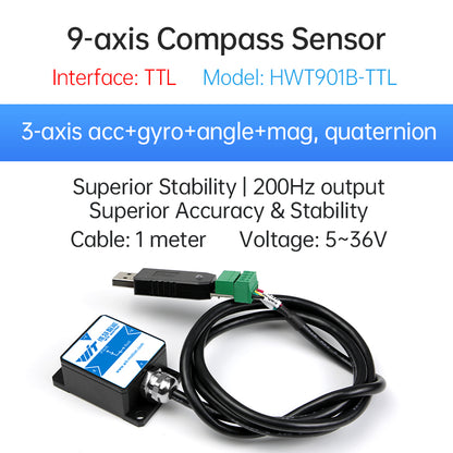 [Military-Grade Accelerometer+Inclinometer] HWT901B MPU9250 9-axis Gyroscope+Angle(XY 0.05° Accuracy)+Digital Compass+Air Pressure+Altitude, Magnetometer Compensation AHRS IMU | Kalman Filtering