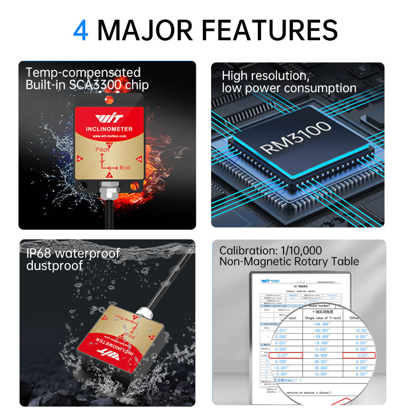 [HWT905] MPU9250 9-axis Gyro+Angle(XY 0.05°,Z axis 1° Accuracy)+Digital Compass with TC, IP67 - WitMotion ShenZhen CO.,LTD