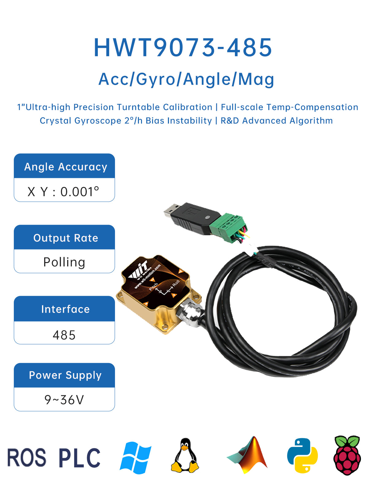 [HWT9073] 0.001°Ultra-high precision, AHRS 3-Axis Acc+Gyro+Angle+Mag,IP67 Waterproof - WitMotion ShenZhen CO.,LTD