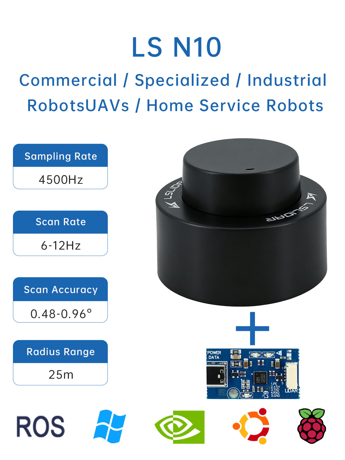 Lslidar N10 360° TOF Lidar Sensor 25m Waterproof Anti-glare Laser Radar Support ROS1 ROS2 Indoor Outdoor - WitMotion ShenZhen CO.,LTD