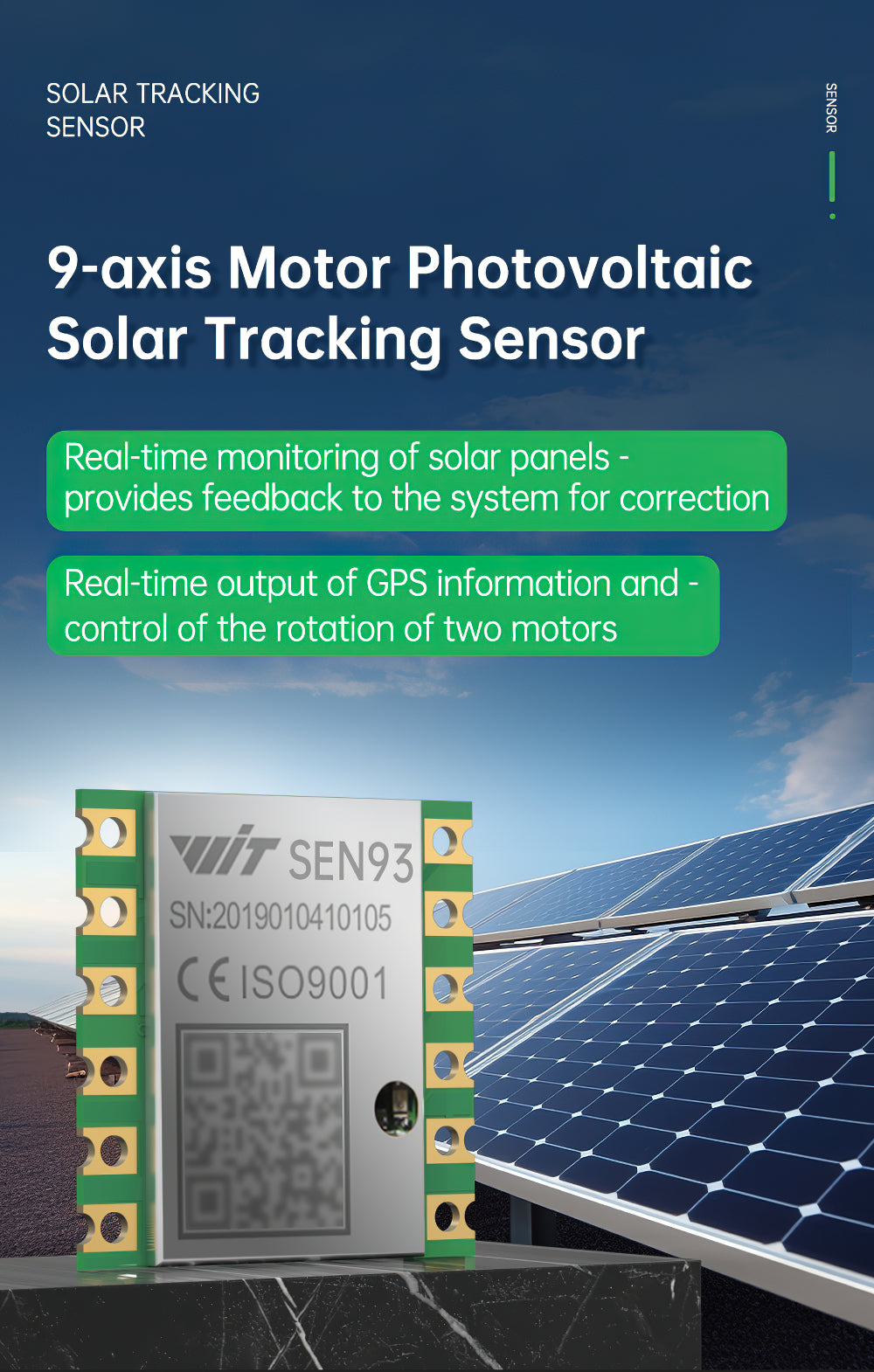 WitMotion 9-Axis Angle Serial port Motor Photovoltaic Solar Tracking Sensor, 0.2 deg accuracy, GPS Inclination Module WT-SEM9 - WitMotion