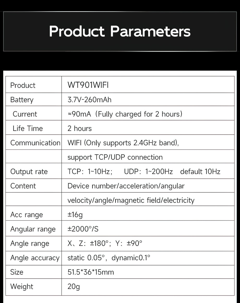 WitMotion WT901WIFI MPU9250 9-axis Wireless Inclinometer Accelerometer, 3-axis Angular Velocity+Acceleration+Angle+Magnet Field - WitMotion