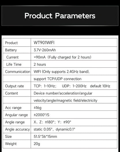 WitMotion WT901WIFI MPU9250 9-axis Wireless Inclinometer Accelerometer, 3-axis Angular Velocity+Acceleration+Angle+Magnet Field - WitMotion