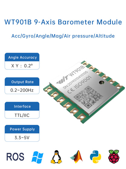 [WT901B] AHRS MPU9250 10-Axis Barometer+Tilt Sensor, Acce+Gyro+Angle +Mag with Kalman Filtering - WitMotion ShenZhen CO.,LTD