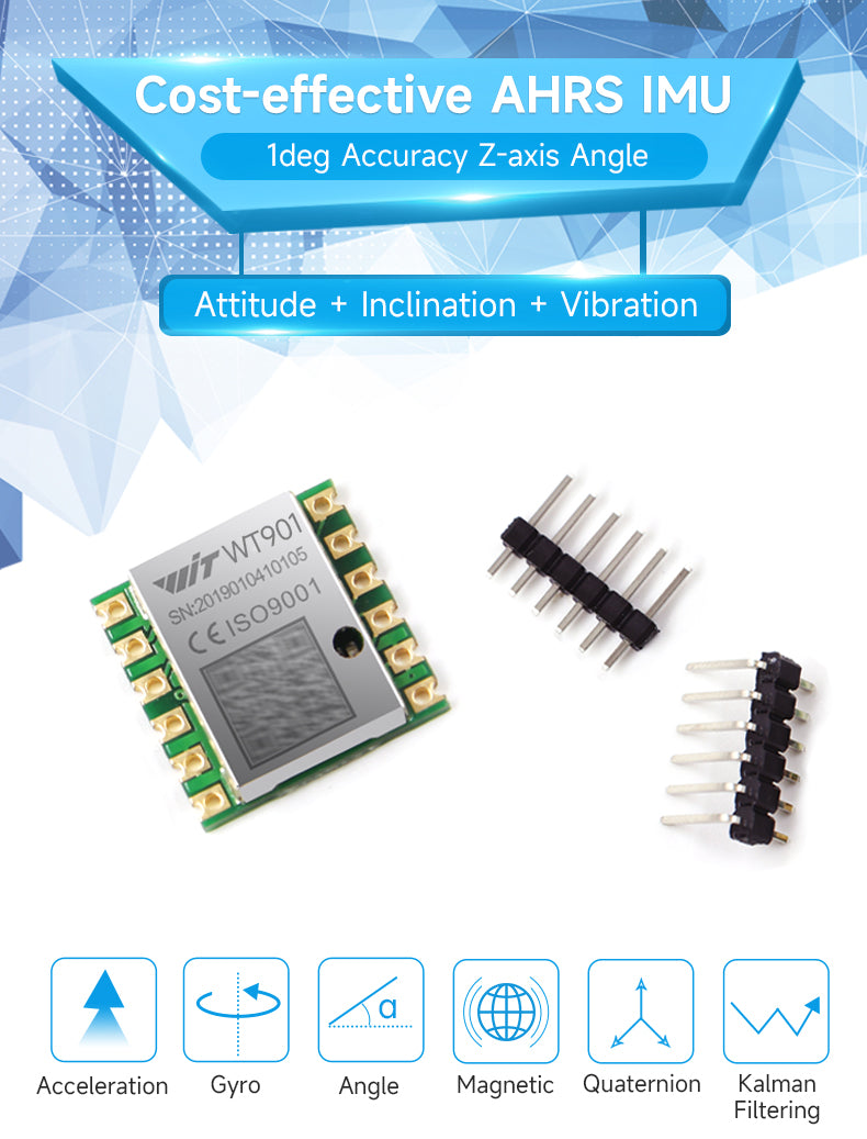 【9-Axis Accelerometer+Tilt Sensor】WT901 High-Accuracy Acceleration+Gyroscope+Angle +Magnetometer with Kalman Filtering, Triaxial MPU9250 AHRS IMU (IIC/TTL, 200Hz), for PC/Android/Arduino - WitMotion