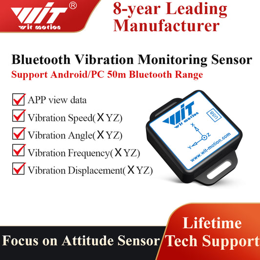 WTVB01-BT50 Bluetooth 50m Wireless Multi-connected Vibration Sensor, 3-axis Vibration Displacement + Speed + Amplitude+Angle - WitMotion