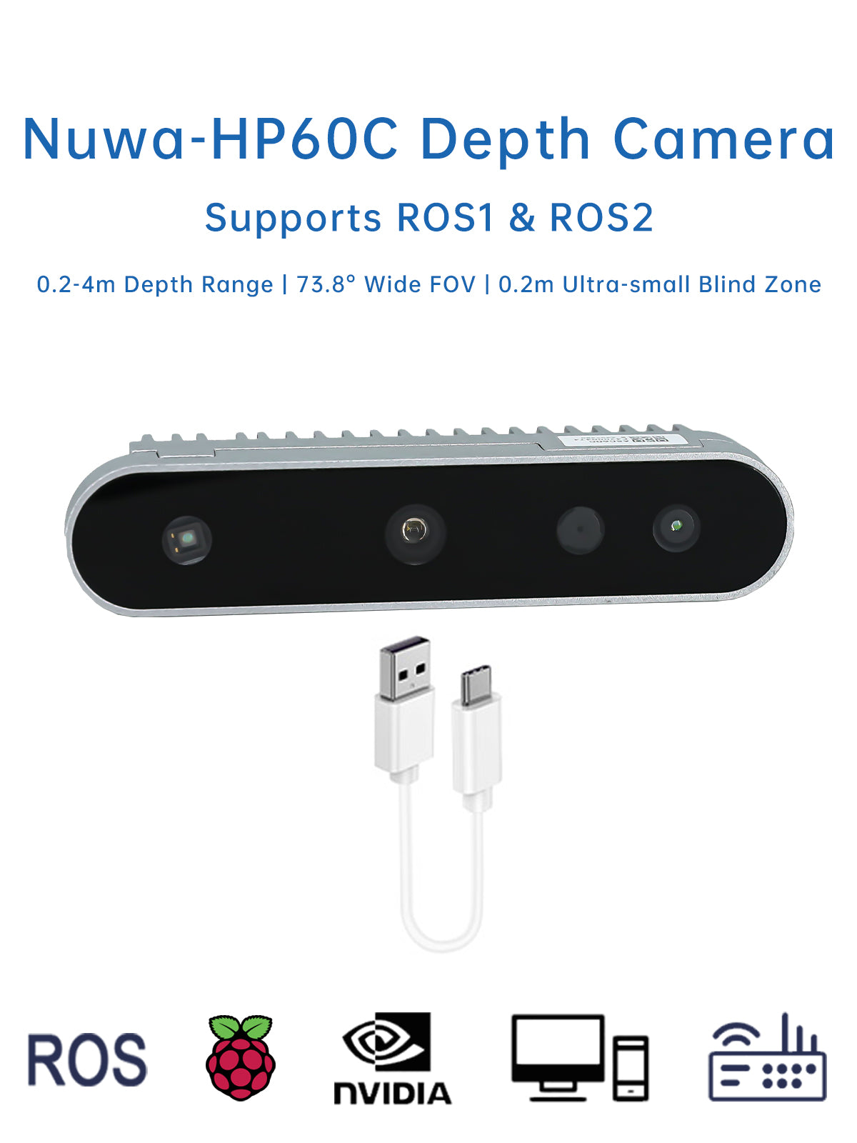 Nuwa-HP60C RGB 3D Depth Camera with Structured Light Imaging, USB 2.0, 73.8° FOV 0.2-4M for Raspberry Pi ROS Robot Obstacle Avoidance - WitMotion ShenZhen CO.,LTD