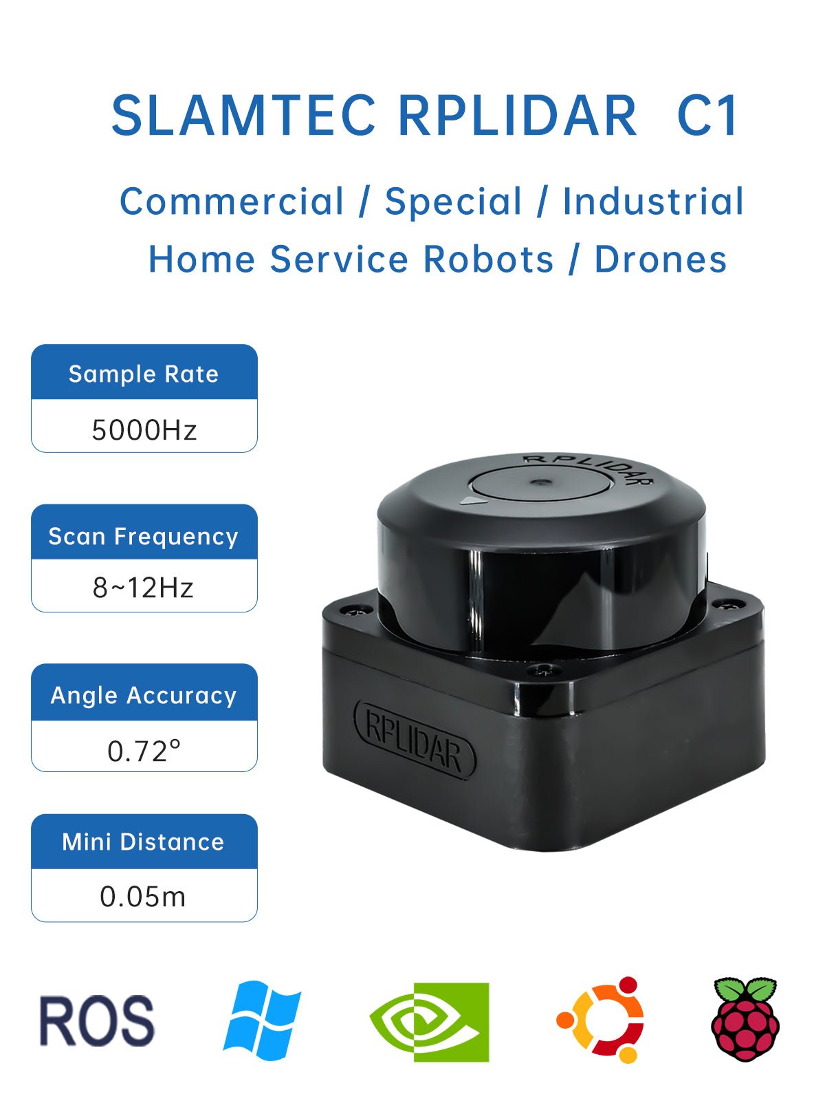 SLAMTEC RPLIDAR C1 LiDAR Sensor TOF 12m Ranging 360° Scanning Module for Robot Mapping Navigation Obstacle Avoidance - WitMotion ShenZhen CO.,LTD