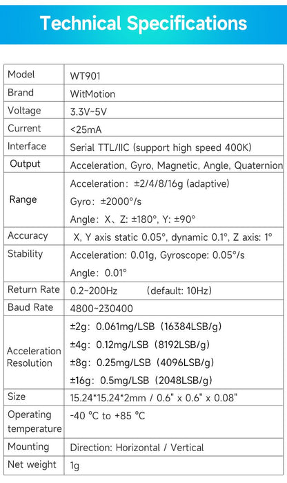WT901B - Accelerometer+Inclinometer - mpu6050 - mpu9250+Angle Sensor Gyroscope for Arduino Magneometer.