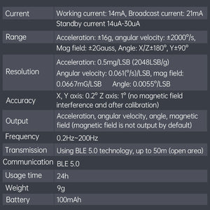 [WT9011DCL] Ble 5.0 Acce+Gyro+Angle compact Sensor, 40h Battery life