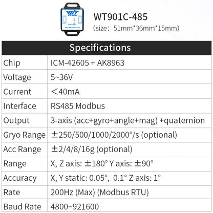 WT901C - 485 - Accelerometer+Inclinometer - mpu6050 - mpu9250+Angle Sensor Gyroscope for Arduino Magneometer.