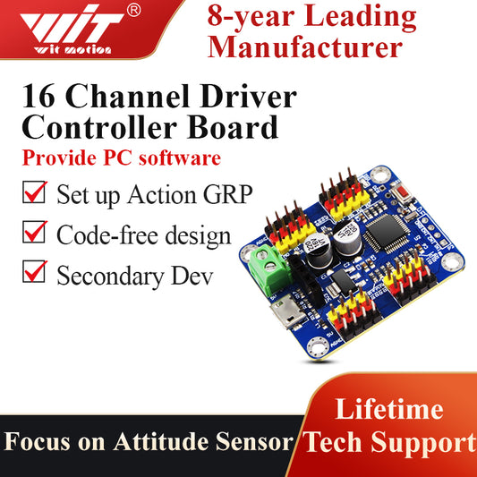 WitMotion 16 Channel Bluetooth PWM Servo Driver Controller Board Module PCB Steering Gear for SG90 MG995 Arduinos Robot and More - WitMotion
