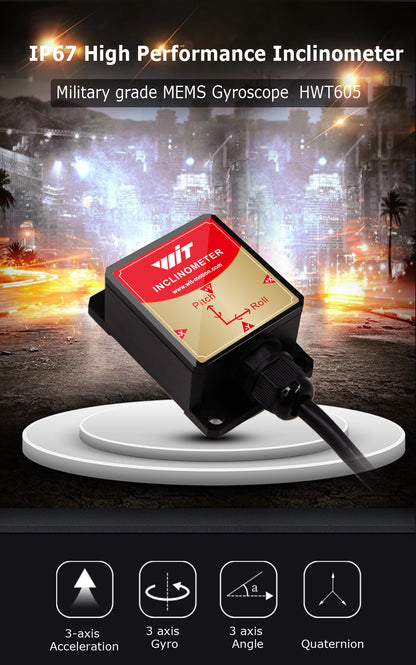 [Military grade accelerometer + inclinometer] HWT605-TTL/232 6-axis gyroscope + angle (XY 0.05° accuracy) + Kalman filter digital compass, IP67 waterproof - WitMotion
