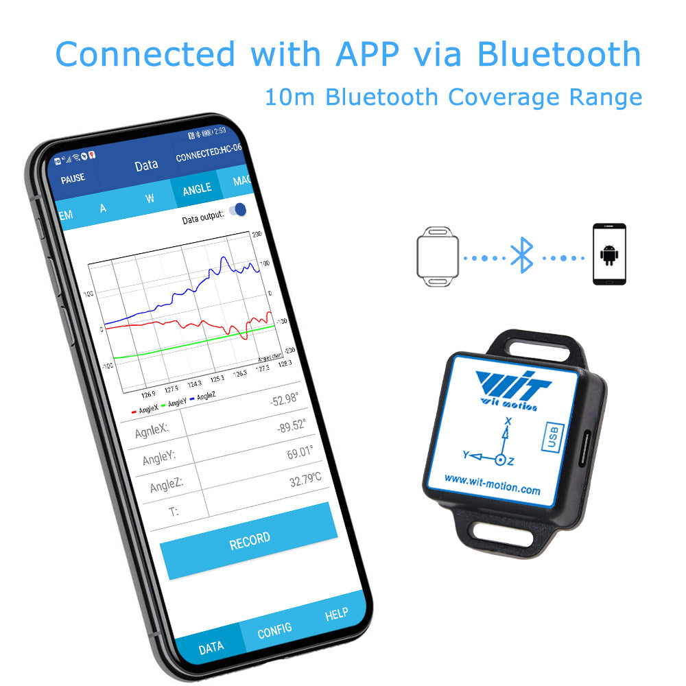 [Bluetooth Accelerometer+Inclinometer] BWT901CL MPU9250 High-Precision 9-Axis Gyroscope+Angle(XY 0.05° Accuracy)+Magnetometer with Kalman Filter, 200Hz High-Stability 3-axis IMU Sensor for Arduino