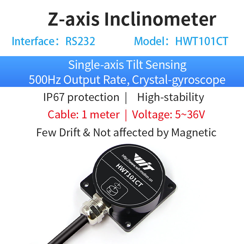 Z-Axis 1000HZ HWT101CT IP68 Z-Axis 0.1° Crystal Inclinometer, MEMS Tilt Angle Sensor, Built-in High-Integrated Crystal Gyroscope for Robot Application - WitMotion