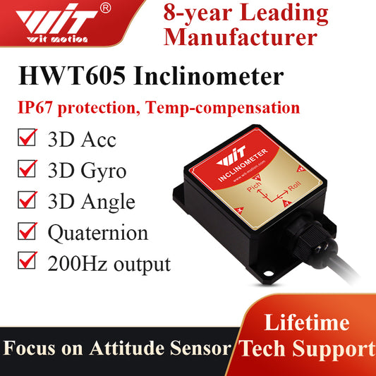 [Military grade accelerometer + inclinometer] HWT605-485 6-axis gyroscope + angle (XY 0.05° accuracy) + Kalman filter digital compass, IP67 waterproof - WitMotion