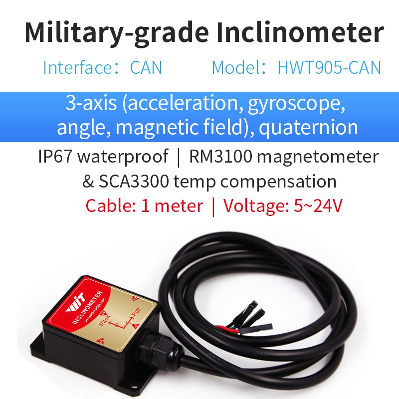 [Industry-Grade Accelerometer+Inclinometer] HWT905 MPU9250 9-axis Gyroscope+Angle(XY 0.05° Z axis 1° Accuracy)+Digital Compass with Kalman Filter, Temperature Magnetometer Compensation, IP67 Waterproof - WitMotion