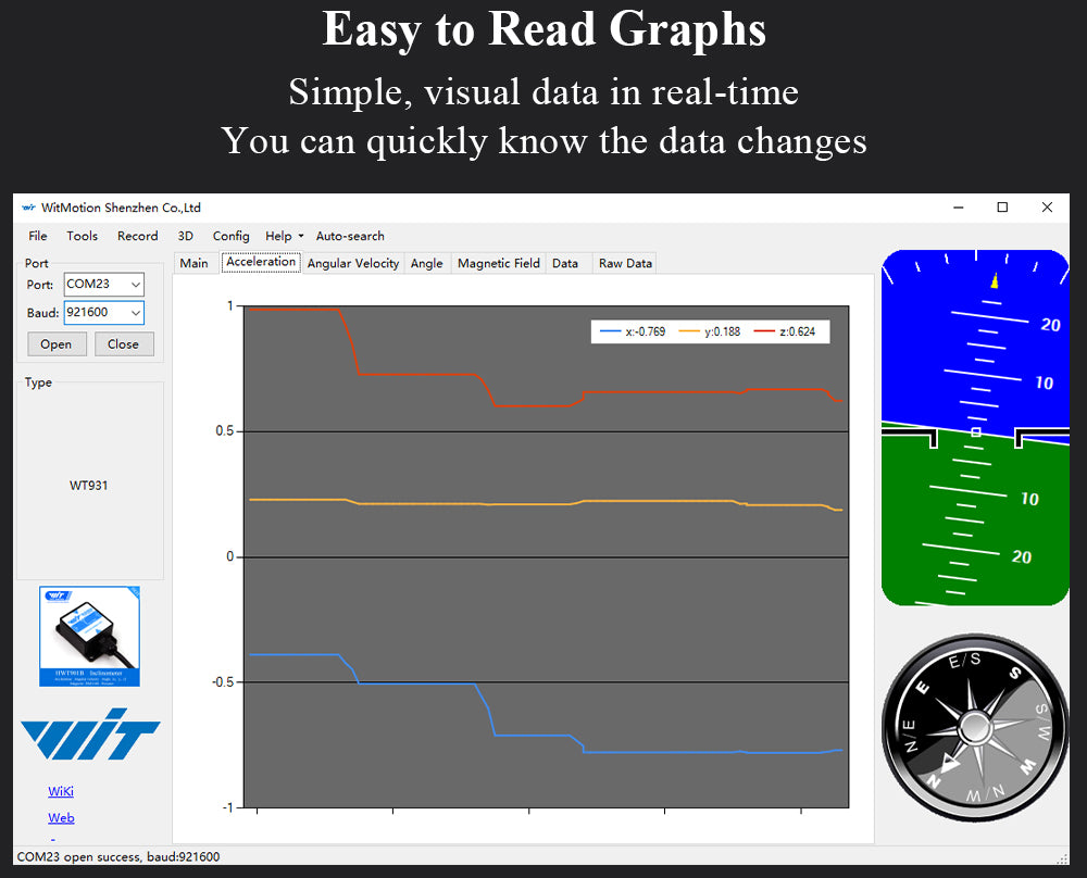 High-Precision Inclinometer HWT906 1000Hz Military-Grade Accelerometer+Digital Compass+Gyro,with Temperaturer Compensation - WitMotion