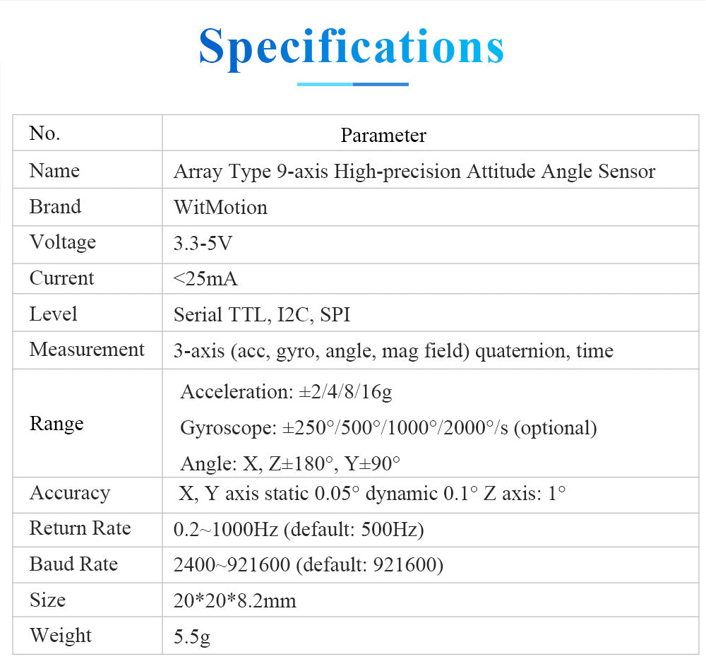 High-Precision Inclinometer HWT906 1000Hz Military-Grade Accelerometer+Digital Compass+Gyro,with Temperaturer Compensation - WitMotion