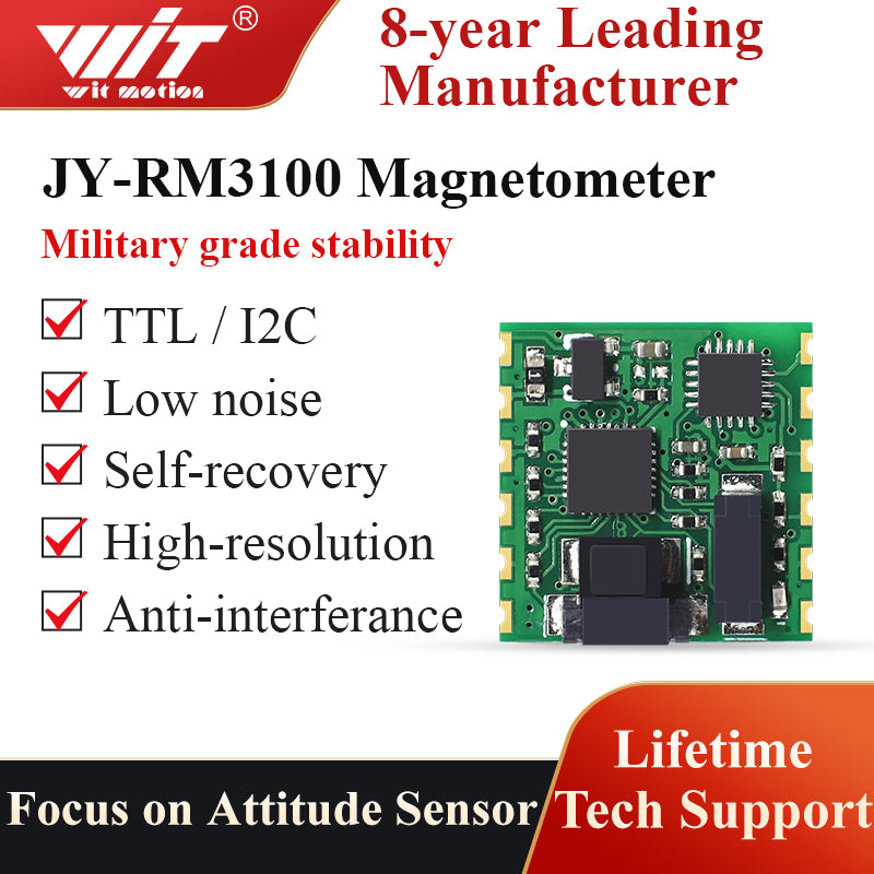 WitMotion JY-RM3100 Serial 3-axis Electronic Compass, Military-Grade Geomagnetic Sensor Module, PNI Magnetometer Heading Angle - WitMotion