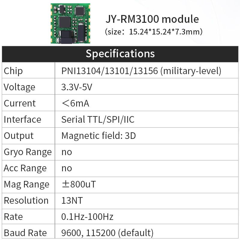 WitMotion JY-RM3100 Serial 3-axis Electronic Compass, Military-Grade Geomagnetic Sensor Module, PNI Magnetometer Heading Angle