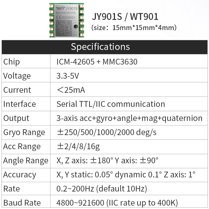 【9-Axis Accelerometer+Tilt Sensor】WT901 High-Accuracy Acceleration+Gyroscope+Angle +Magnetometer with Kalman Filtering, Triaxial MPU9250 AHRS IMU (IIC/TTL, 200Hz), for PC/Android/Arduino - WitMotion