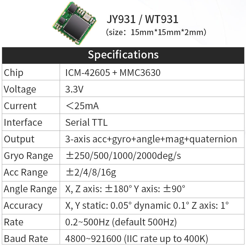 【1000Hz Electronic Compass+Tilt Sensor】WT931 High-Performance Acceleration+Gyro+Angle +Magnetometer with Kalman Filtering, MPU9250 Vibration IMU with Evaluation Board (IIC/TTL), for Arduino and More - WitMotion