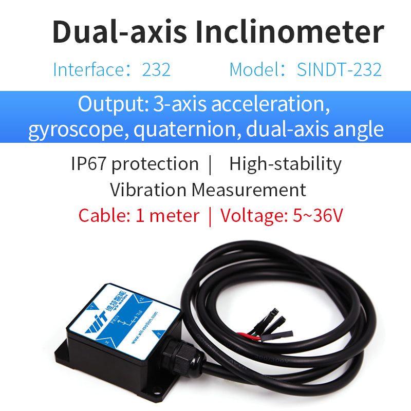 WitMotion SINDT Dual-axis AHRS 200Hz MPU6050 3-Axis Acceleration+Gyro+Quaternion+2-Axis Angle(XY 0.05°Accuracy), IP67 Waterproof - WitMotion