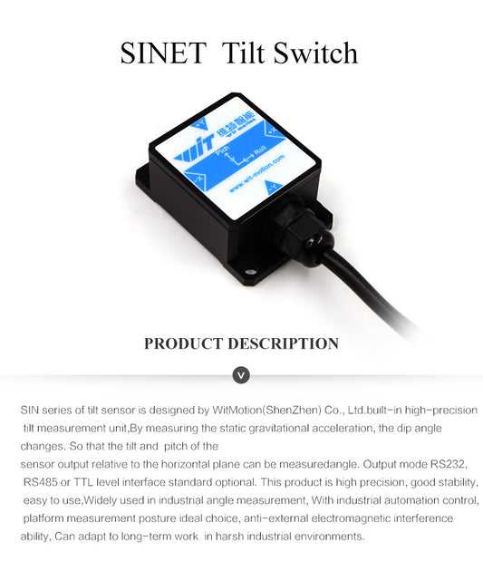 WitMotion SINET Dual-axis AHRS High Accuracy Tilt Angle Alarm Inclinometer, Electronic Output, IP67 Waterproof Anti-Vibration - WitMotion