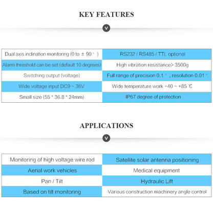 WitMotion SINET Dual-axis AHRS High Accuracy Tilt Angle Alarm Inclinometer, Electronic Output, IP67 Waterproof Anti-Vibration - WitMotion
