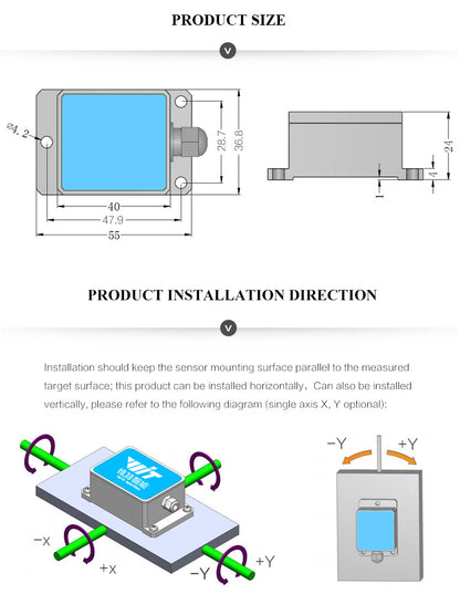 WitMotion SINET Dual-axis AHRS High Accuracy Tilt Angle Alarm Inclinometer, Electronic Output, IP67 Waterproof Anti-Vibration - WitMotion