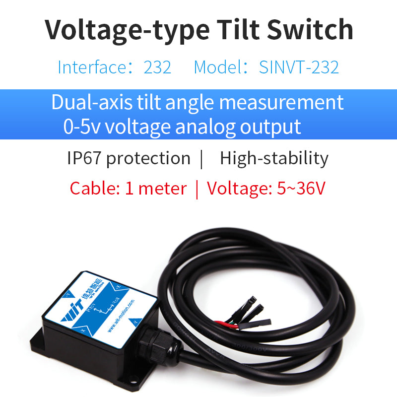 【SINVT Voltage-Output-Type Tilt Switch】High-Stability Dual-axis Analog (0-5V Output, -90 Degrees) Security Inclinometer, Anti-Vibration Tilt Angle Sensor (IP67) for Constructions Monitoring