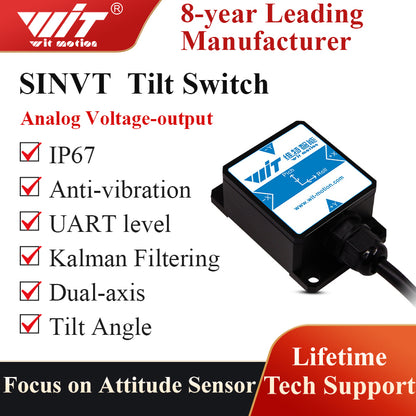 【SINVT Voltage-Output-Type Tilt Switch】High-Stability Dual-axis Analog (0-5V Output, -90 Degrees) Security Inclinometer, Anti-Vibration Tilt Angle Sensor (IP67) for Constructions Monitoring - WitMotion