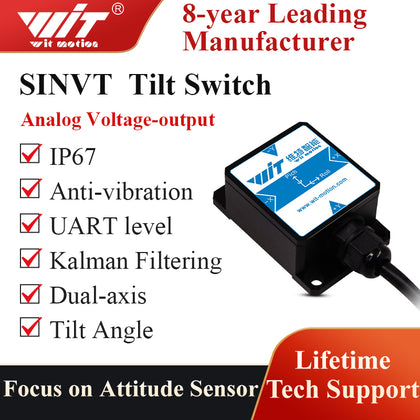 【SINVT Voltage-Output-Type Tilt Switch】High-Stability Dual-axis Analog (0-5V Output, -90 Degrees) Security Inclinometer, Anti-Vibration Tilt Angle Sensor (IP67) for Constructions Monitoring